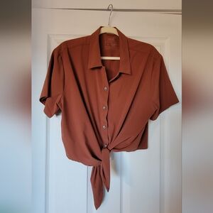 wayre Tie Front Button Up Crop - XL
